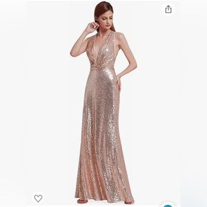 Ever-Pretty Womens Mesh Backing Maxi Sequins Bridesmaid Dress 8 US Rose Gold